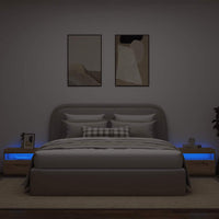 Nachtkastje Met Led 60X35X40 Cm Bewerkt Hout Artisanaal Eiken