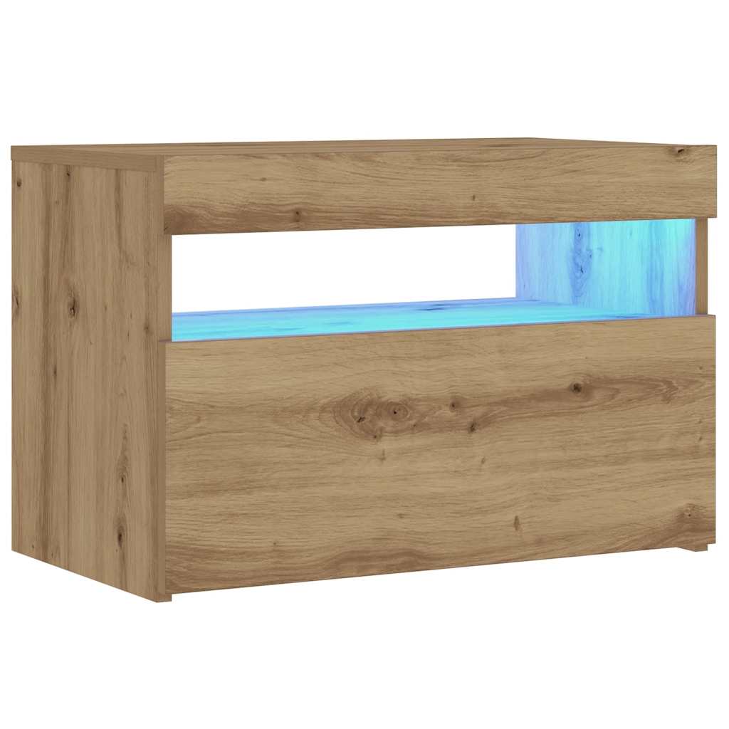 Nachtkastje Met Led 60X35X40 Cm Bewerkt Hout Artisanaal Eiken