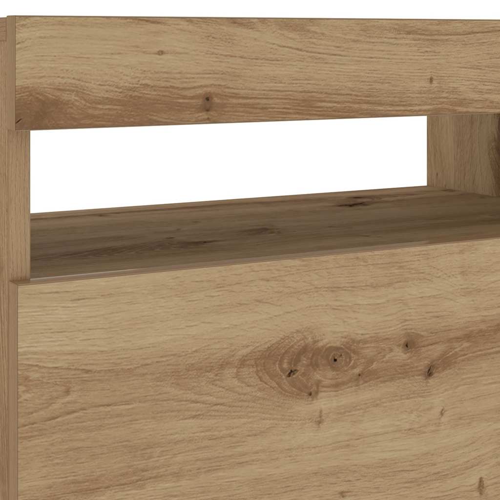 Nachtkastje Met Led 60X35X40 Cm Bewerkt Hout Artisanaal Eiken