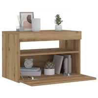 Nachtkastje Met Led 60X35X40 Cm Bewerkt Hout Artisanaal Eiken