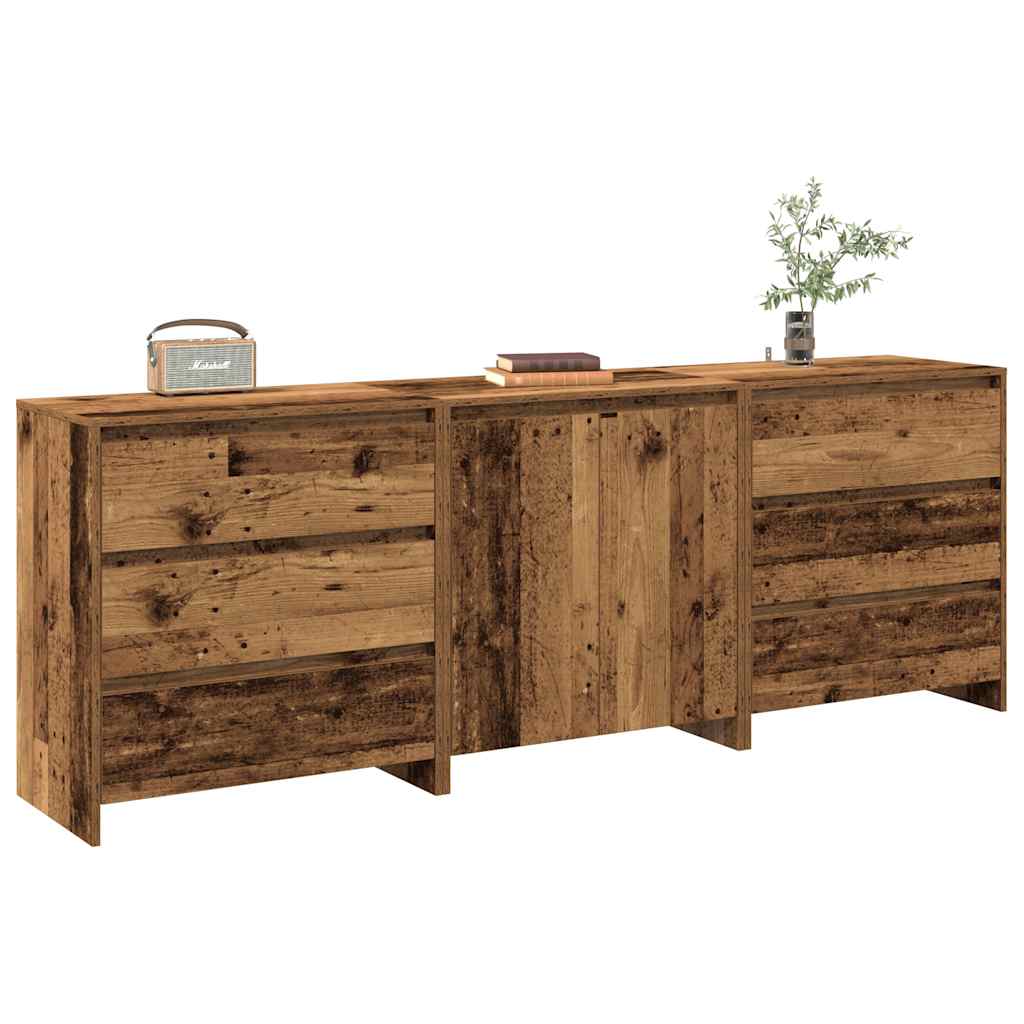 3-Delige Dressoirs Bewerkt Hout Artisanaal Eikenkleur