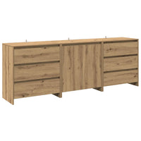 3-Delige Dressoirs Bewerkt Hout Artisanaal Eikenkleur