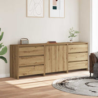 3-Delige Dressoirs Bewerkt Hout Artisanaal Eikenkleur