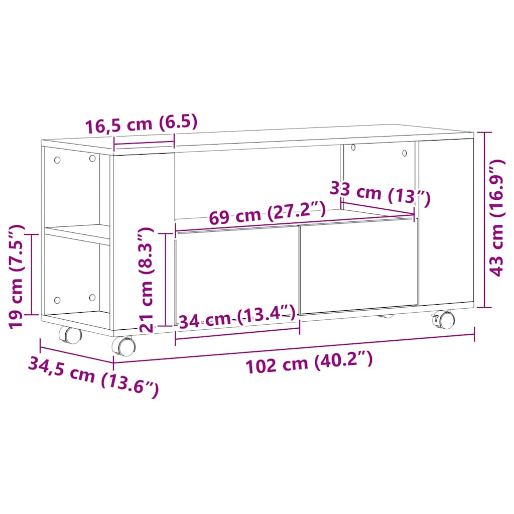 Tv-Meubel Wielen 102X34,5X43 Cm Spaanplaat Kleurig