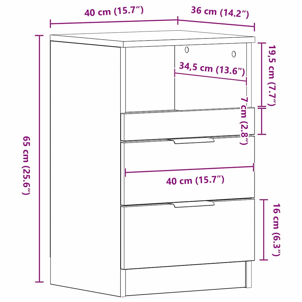 Nachtkastje 2 Pcs 40 X 35 X 65 Cm Bewerkt Hout