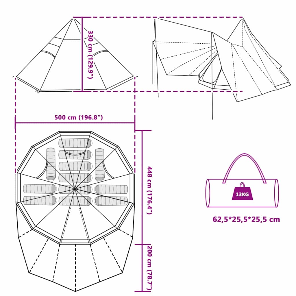 Tipi Tent Met Dak Met Opslag 510 X 690 X 330 Cm Taft