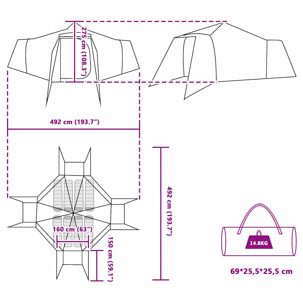 Tipi Tent Met Dak Met Opslag 492 X 492 X 275 Cm Taft