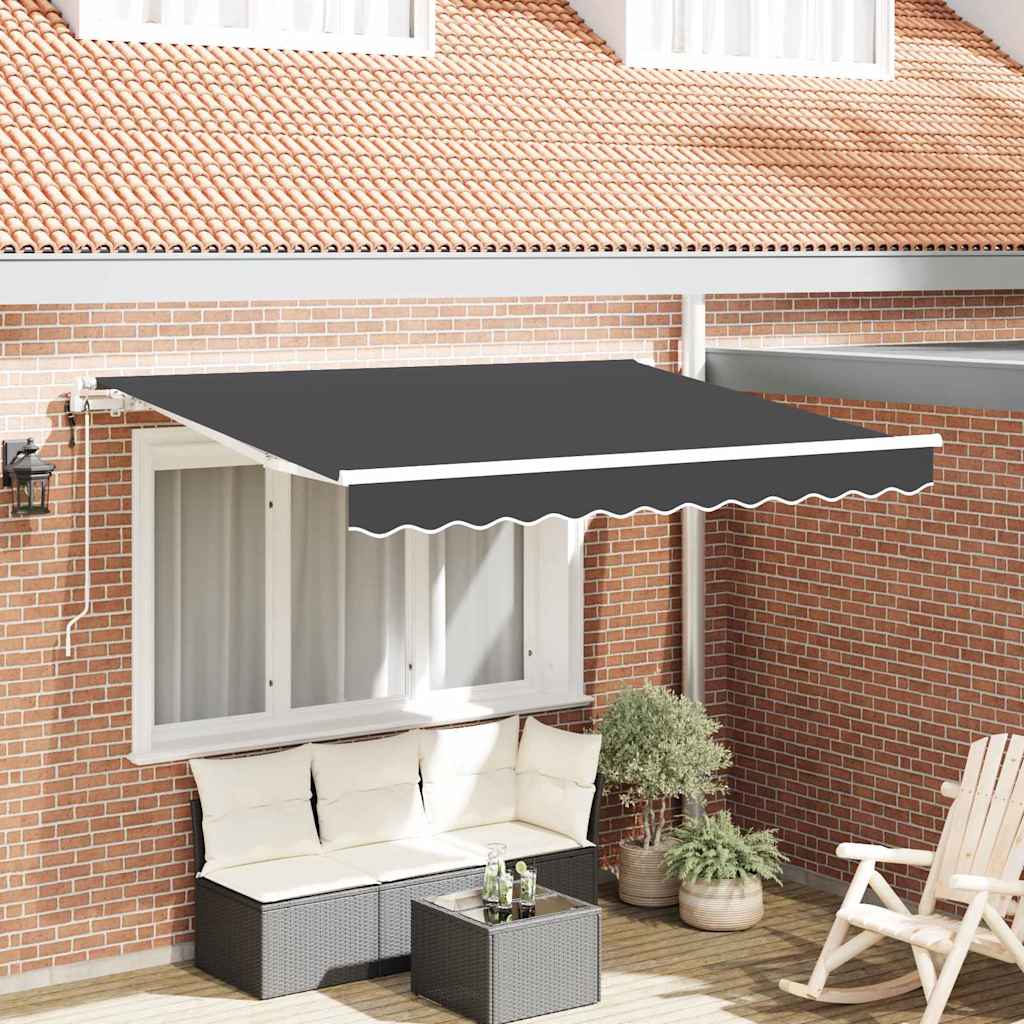 Inklapbaar Zonnescherm Antraciet 350 X 200 Cm Stof Antracietkleurig (Wit Frame)