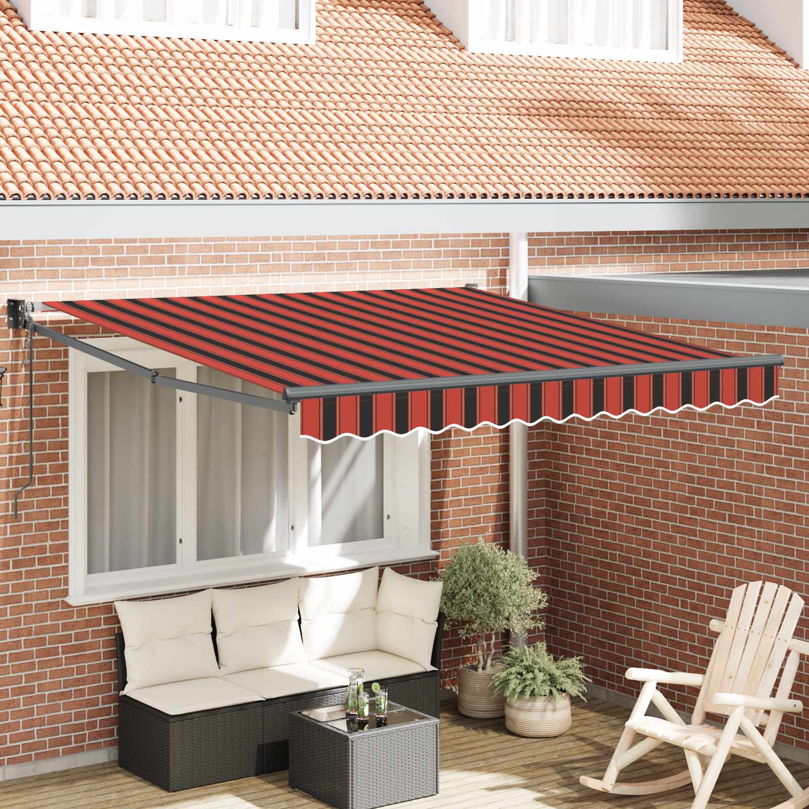Elektrisch Uittrekbaar Zonnescherm Oranje En Bruin 400 × 350 Cm Oranje, Zwart, Geel