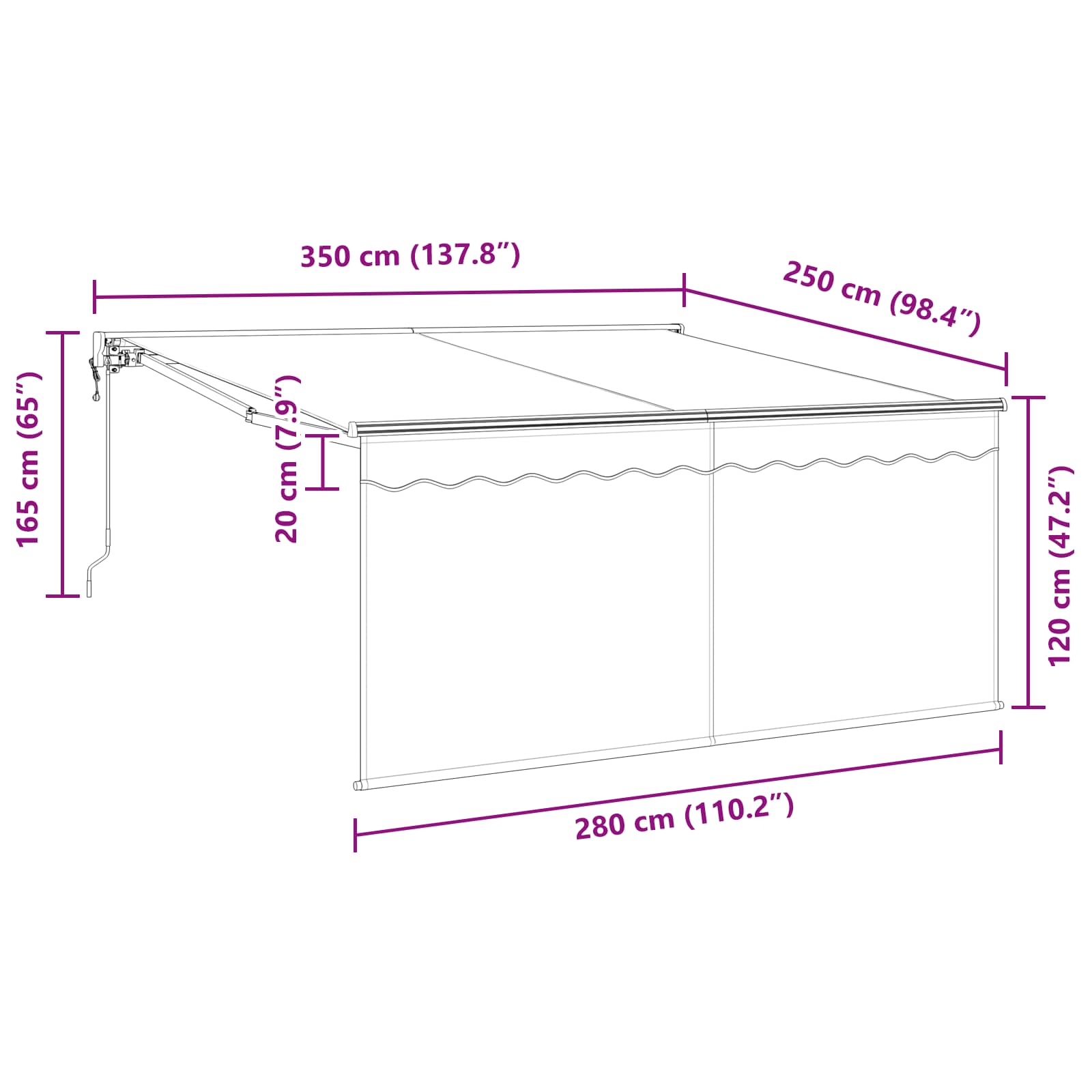 Inklapbaar Zonnescherm Crème 350 X 250 Cm Crème (Anthraciet Frame)