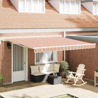 Elektrisch Uittrekbaar Zonnescherm Multikleur 450 × 300 Cm Oranje, Grijs, Blauw En Wit