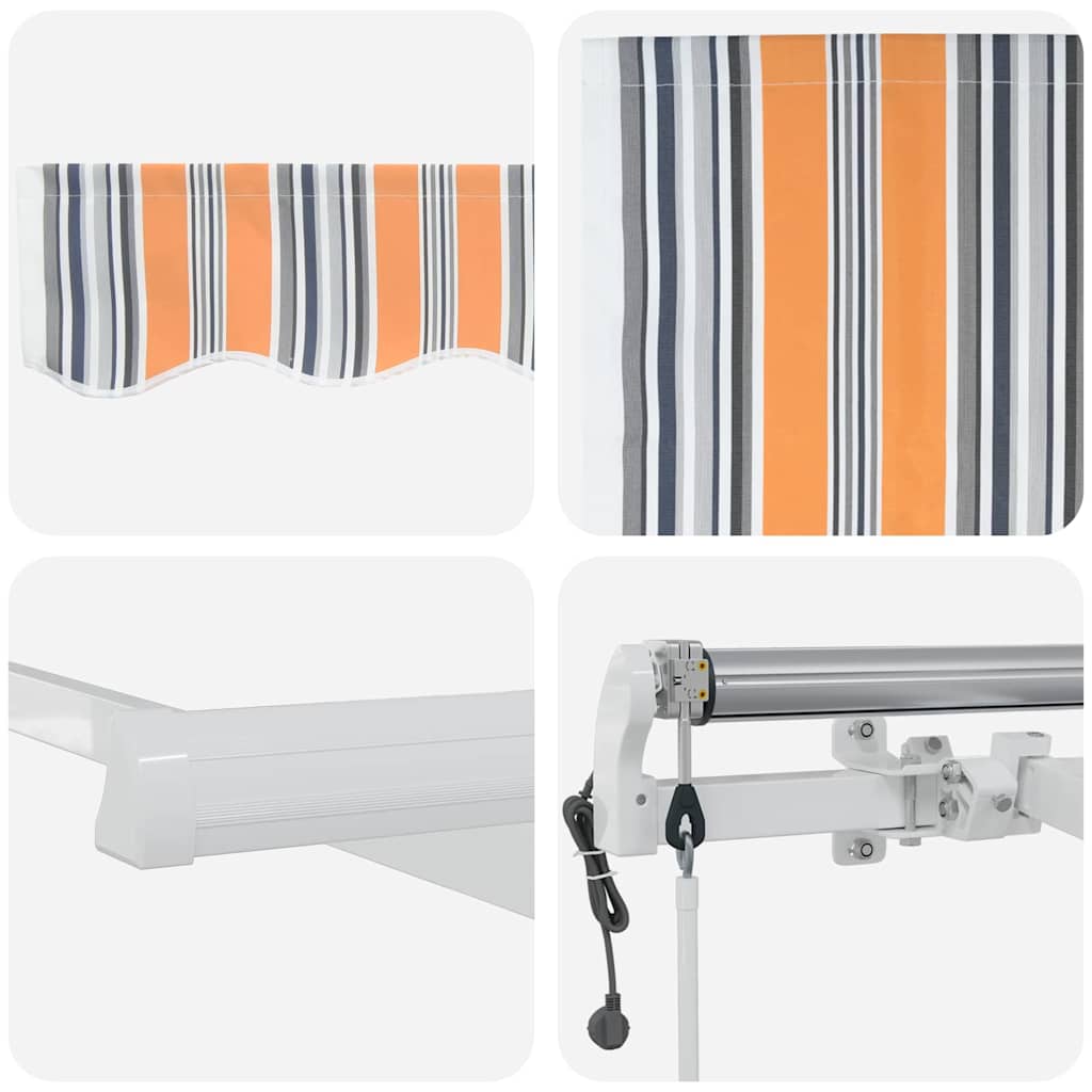 Elektrisch Uittrekbaar Zonnescherm Multikleur 450 × 300 Cm Oranje, Grijs, Blauw En Wit