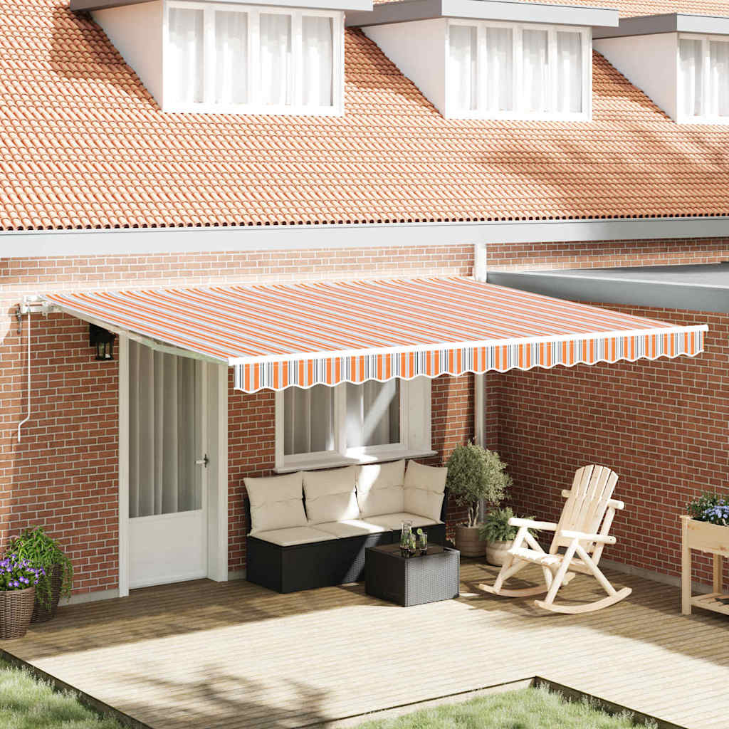 Elektrisch Uittrekbaar Zonnescherm Multikleur 450 × 300 Cm Oranje, Grijs, Blauw En Wit