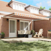Elektrisch Uittrekbaar Zonnescherm Multikleur 450 × 300 Cm Oranje, Grijs, Blauw En Wit