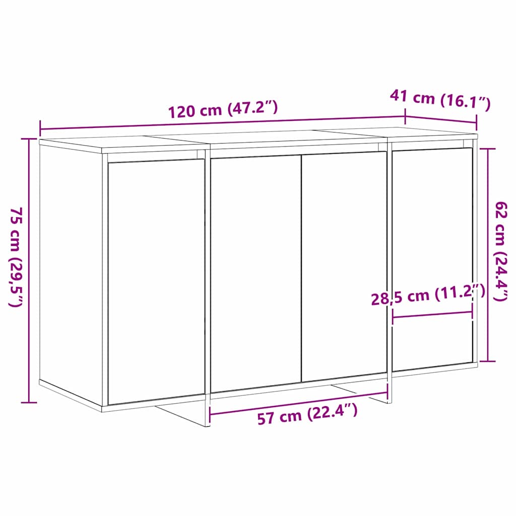 Dressoir 120 X 41 X 75 Cm Bewerkt Hout