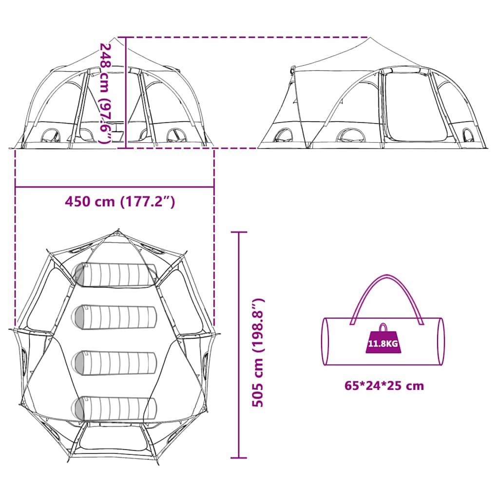 Dome Tent 4-Person Met Dak 505 X 450 X 248 Cm