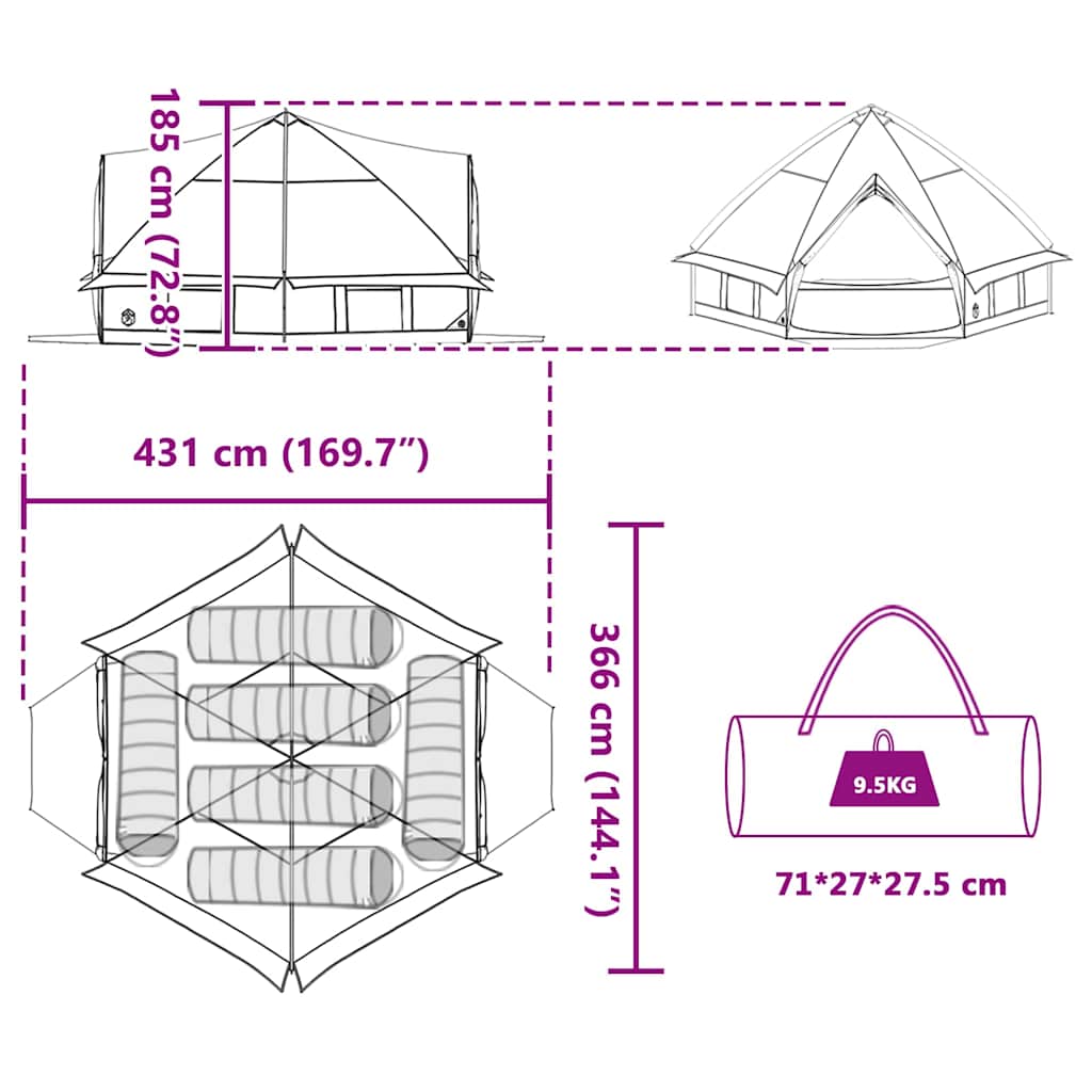 Teepee Tent Voor 6 Personen En Wit 490 X 410 X 210 Cm