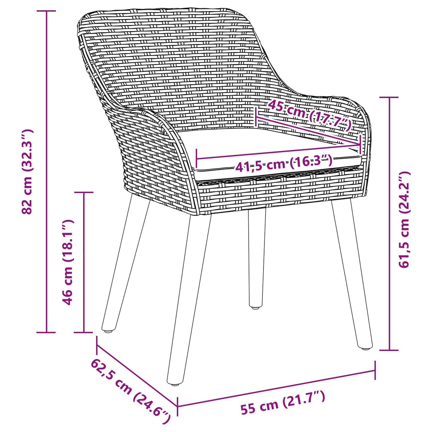 Tuinstoel 2 Pcs 62,5 X 55 X 82 Cm Poly Rattan