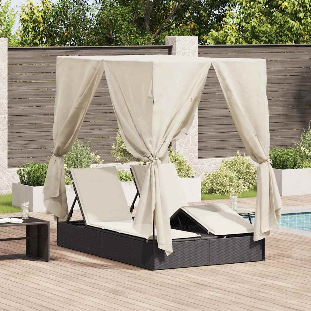 Dubbele Ligbed Verstelbaar Zwart 205 X 129 X 200 Cm Poly Rattan