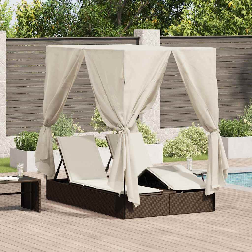Dubbele Ligbed Verstelbaar Zwart 205 X 129 X 200 Cm Poly Rattan