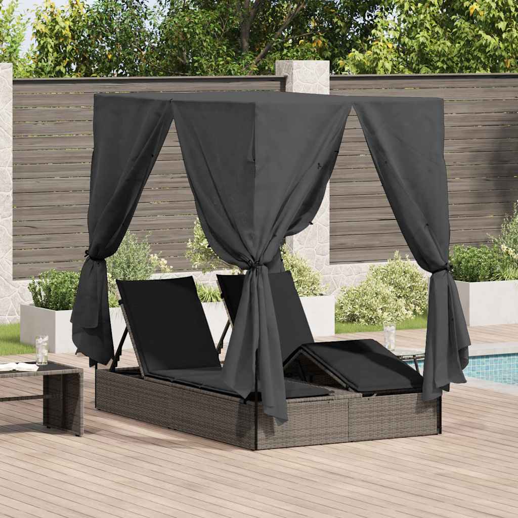 Dubbele Ligbed Verstelbaar Zwart 205 X 129 X 200 Cm Poly Rattan