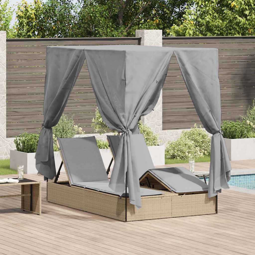 Dubbele Ligbed Verstelbaar Zwart 205 X 129 X 200 Cm Poly Rattan