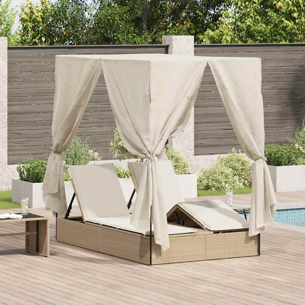 Dubbele Ligbed Verstelbaar Zwart 205 X 129 X 200 Cm Poly Rattan