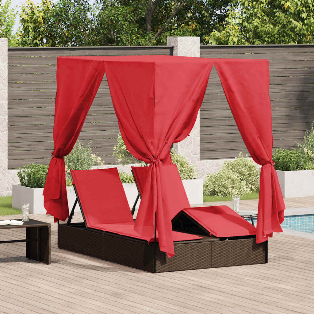Dubbele Ligbed Verstelbaar Zwart 205 X 129 X 200 Cm Poly Rattan