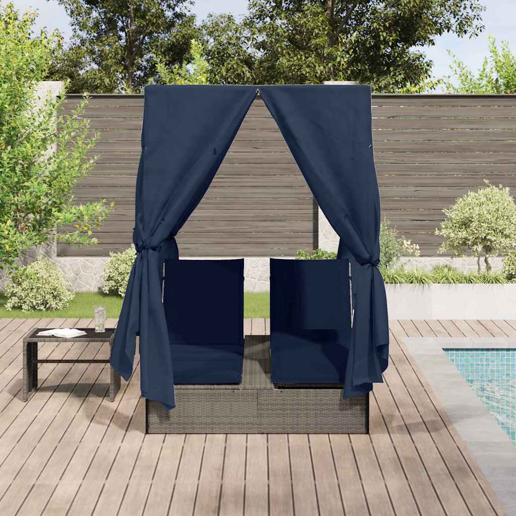 Dubbele Ligbed Verstelbaar Zwart 205 X 129 X 200 Cm Poly Rattan
