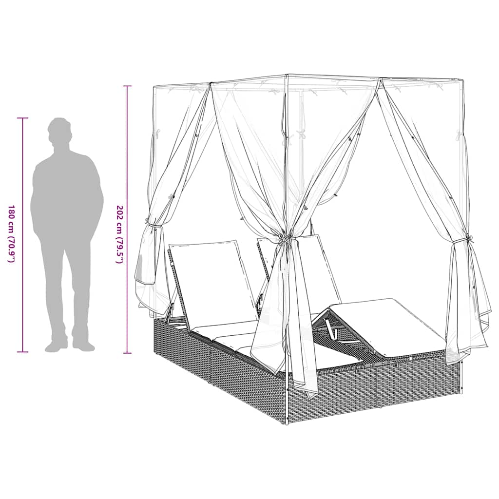 Dubbele Ligbed Verstelbaar Zwart 205 X 129 X 200 Cm Poly Rattan