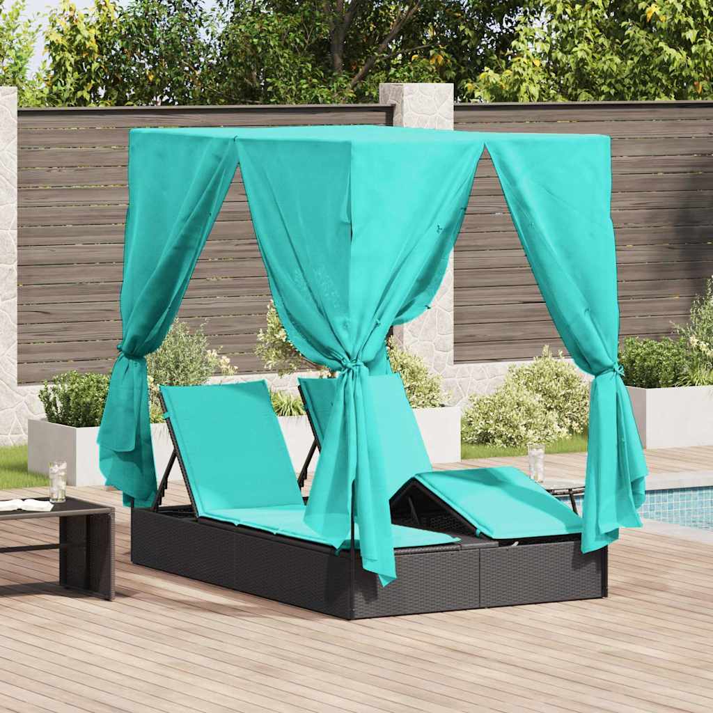 Dubbele Ligbed Verstelbaar Zwart 205 X 129 X 200 Cm Poly Rattan