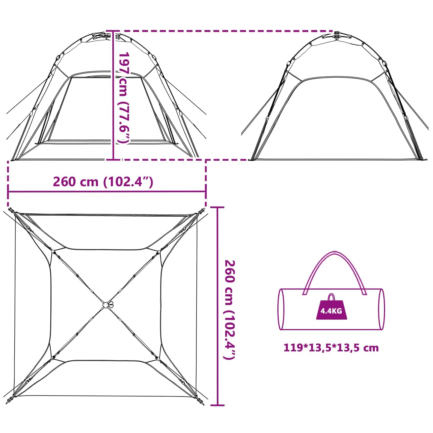 Instant Tent 4-Person Quick-Release 260 X 260 X 197 Cm