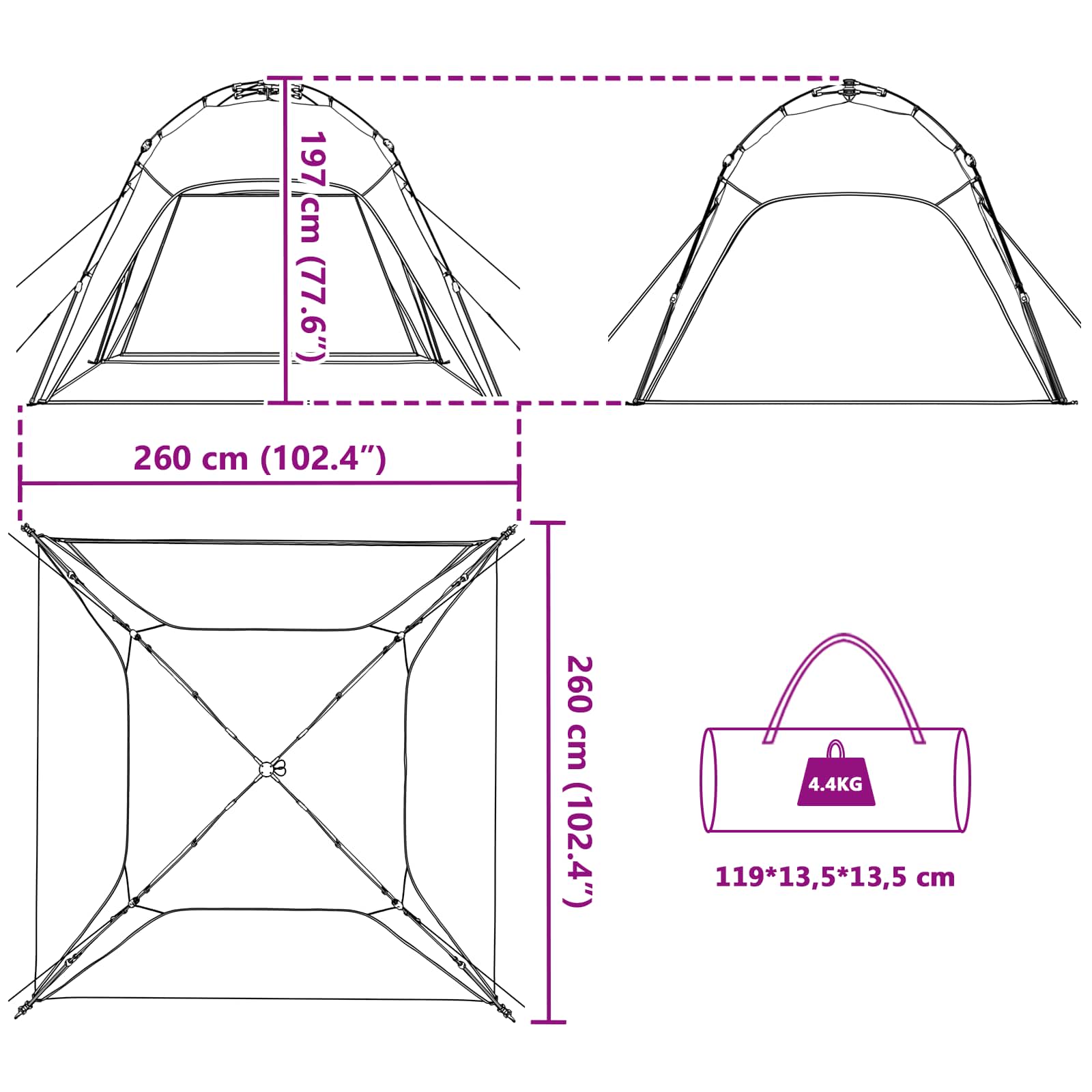 Instant Tent 4-Person Quick-Release 260 X 260 X 197 Cm