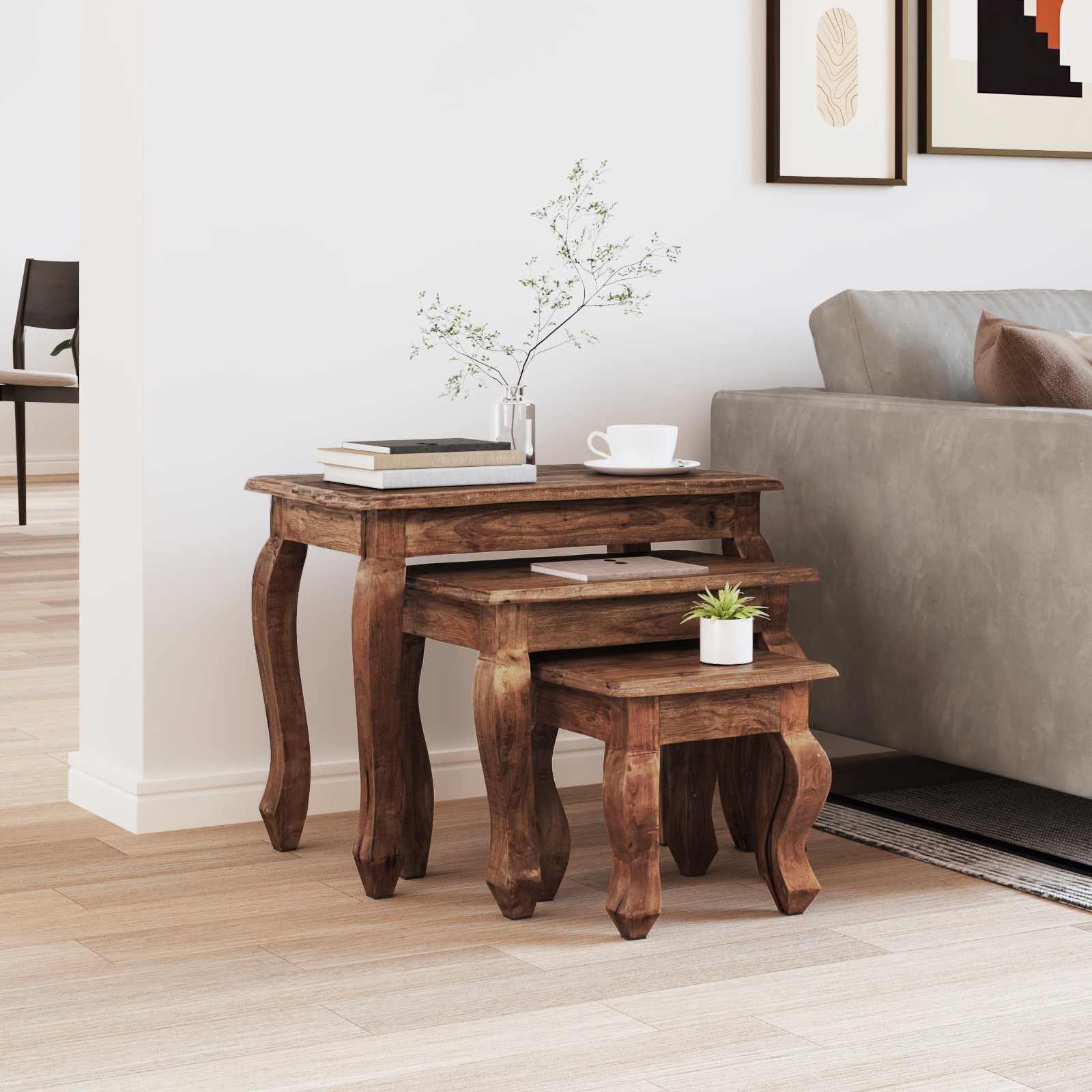 Nesttafel 3 Pcs Bruin Massief Mahoniehout