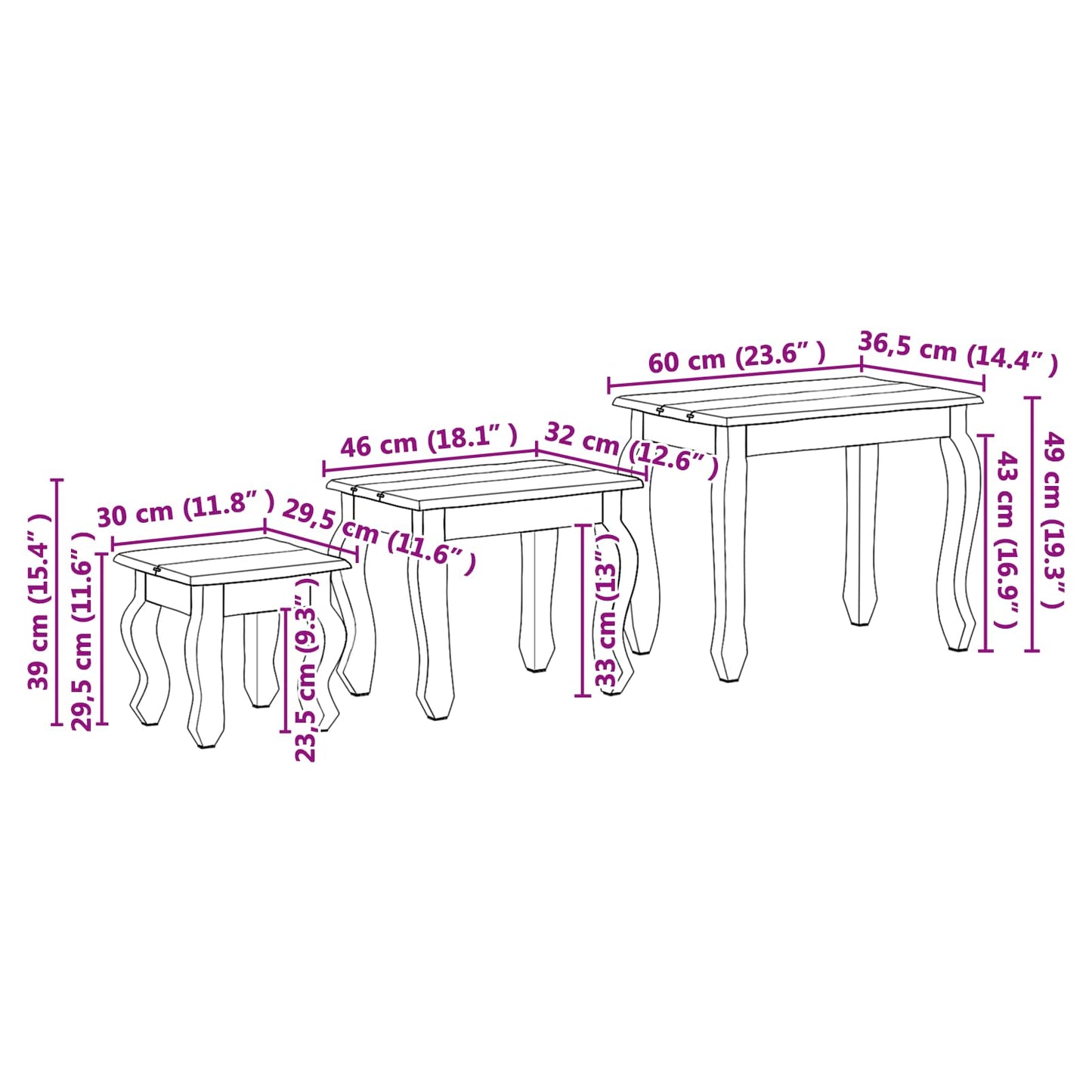 Nesttafel 3 Pcs Bruin Massief Mahoniehout
