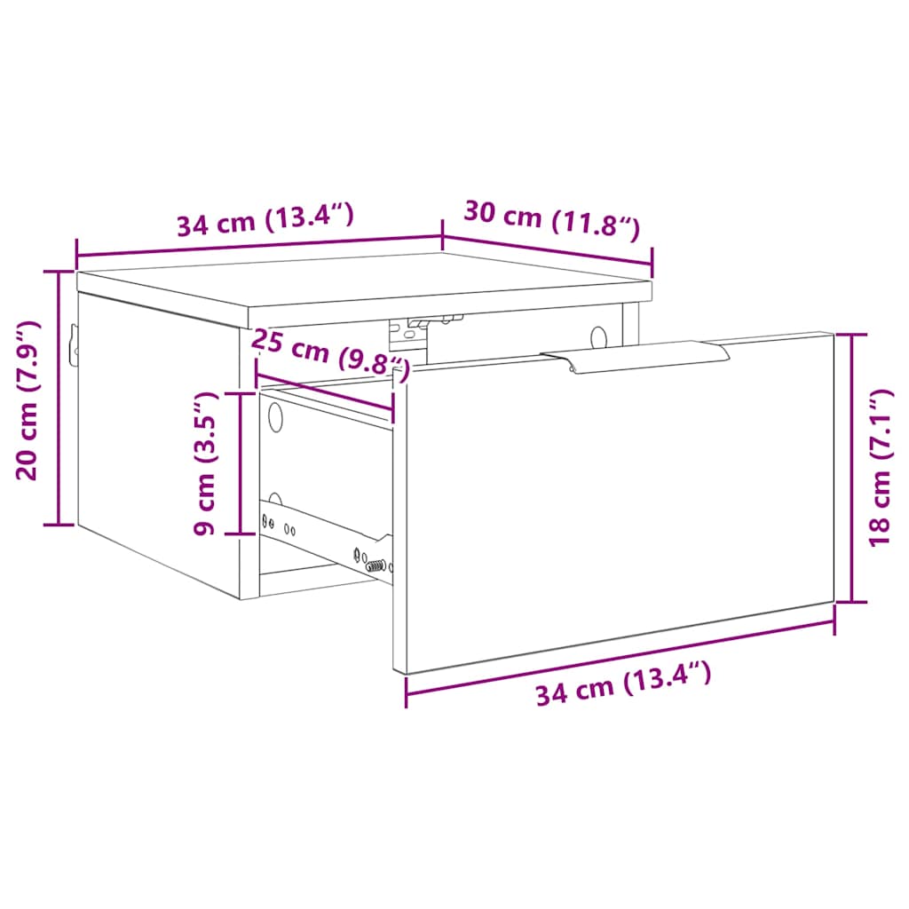 Nachtkastje 2 Pcs 34 X 30 X 20 Cm Bewerkt Hout