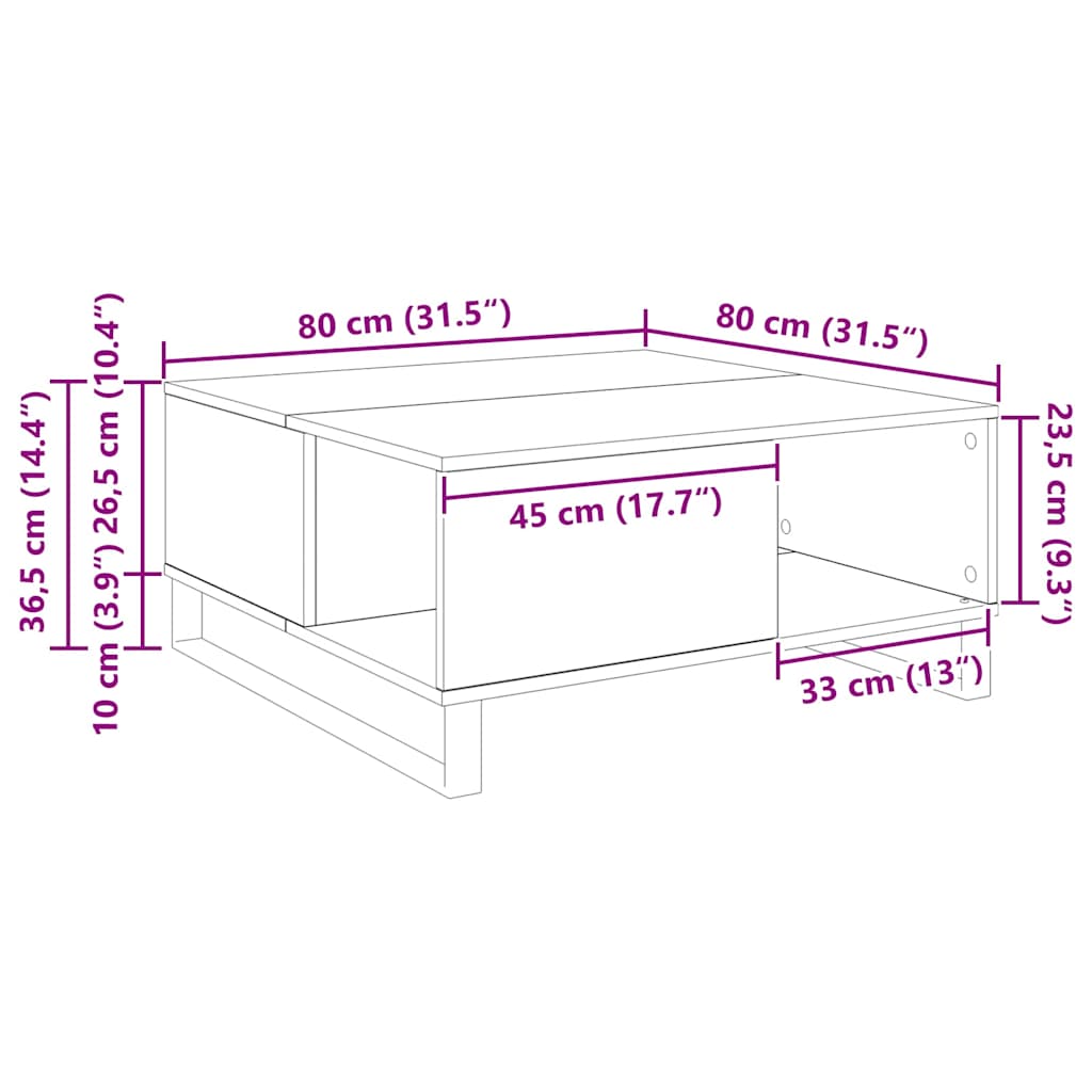 Salontafel 80 X 80 X 36,5 Cm Bewerkt Hout