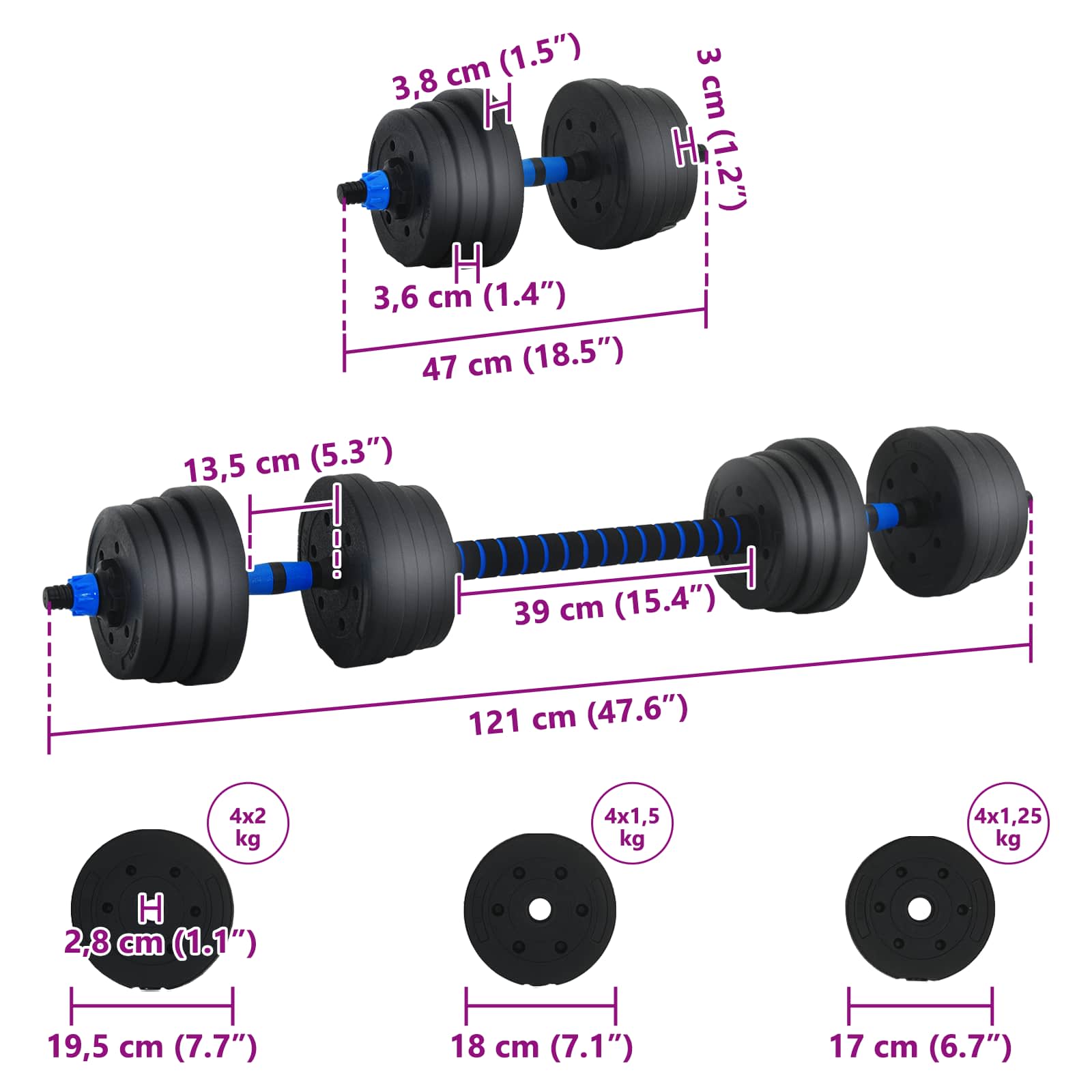 2-In-1 Halter Set 30Kg Zwart En Blauw Cement En Ijzeren Zand