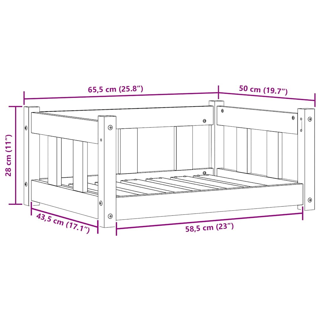 Hondenbed 65,5 X 50 X 28 Cm Massief Grenenhout