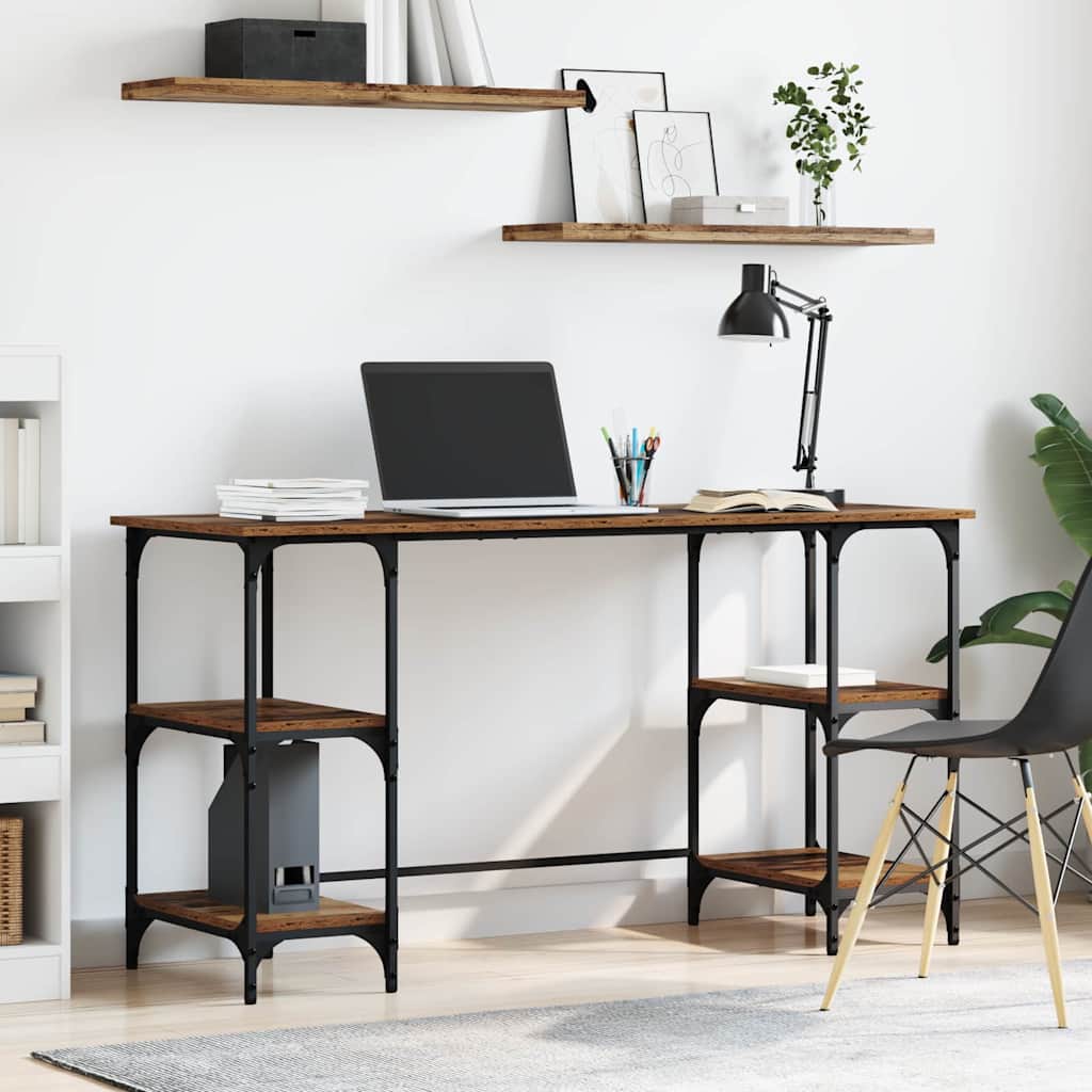 Bureau 140X50X75 Cm Metaal En Bewerkt Hout Eiken