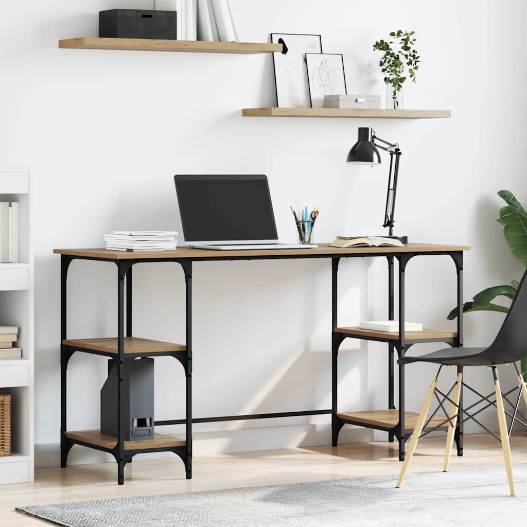Bureau 140X50X75 Cm Metaal En Bewerkt Hout Eiken