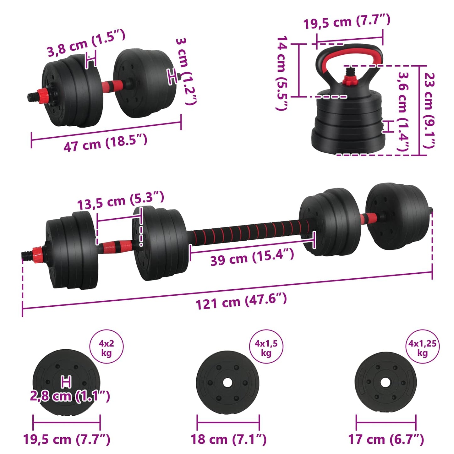 4-In-1 Halter-Barbell Kettlebell Set 20Kg 20Kg