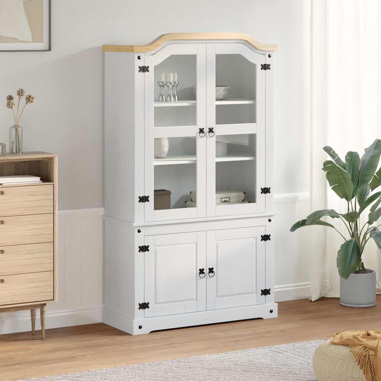 Vitrinekast 103,5 X 42 X 180 Cm Massief Grenenhout