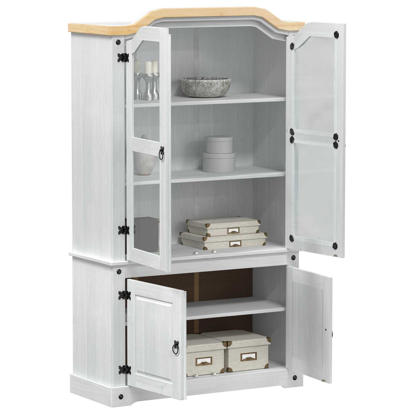 Vitrinekast 103,5 X 42 X 180 Cm Massief Grenenhout