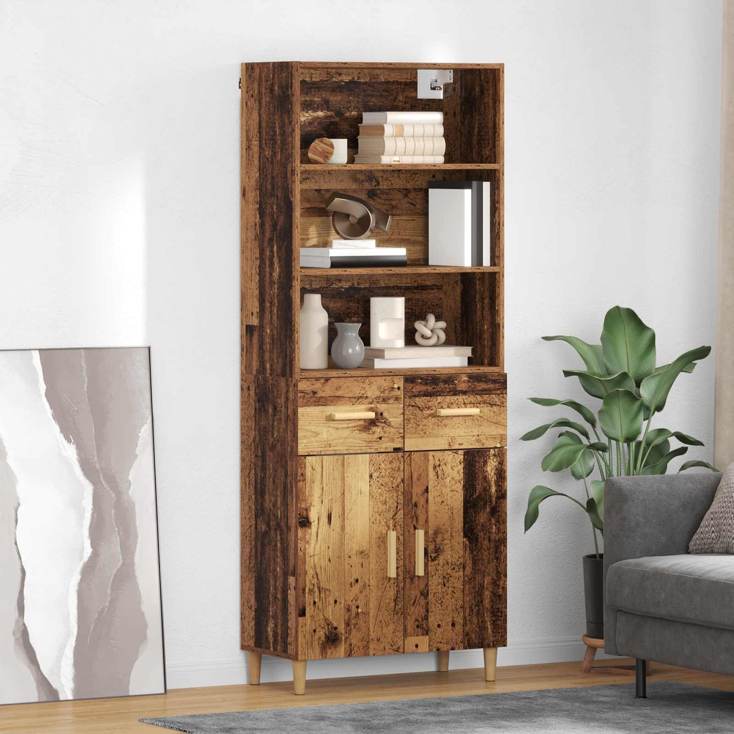 Hoge Kast 69,5 X 32,5 X 180 Cm Bewerkt Hout