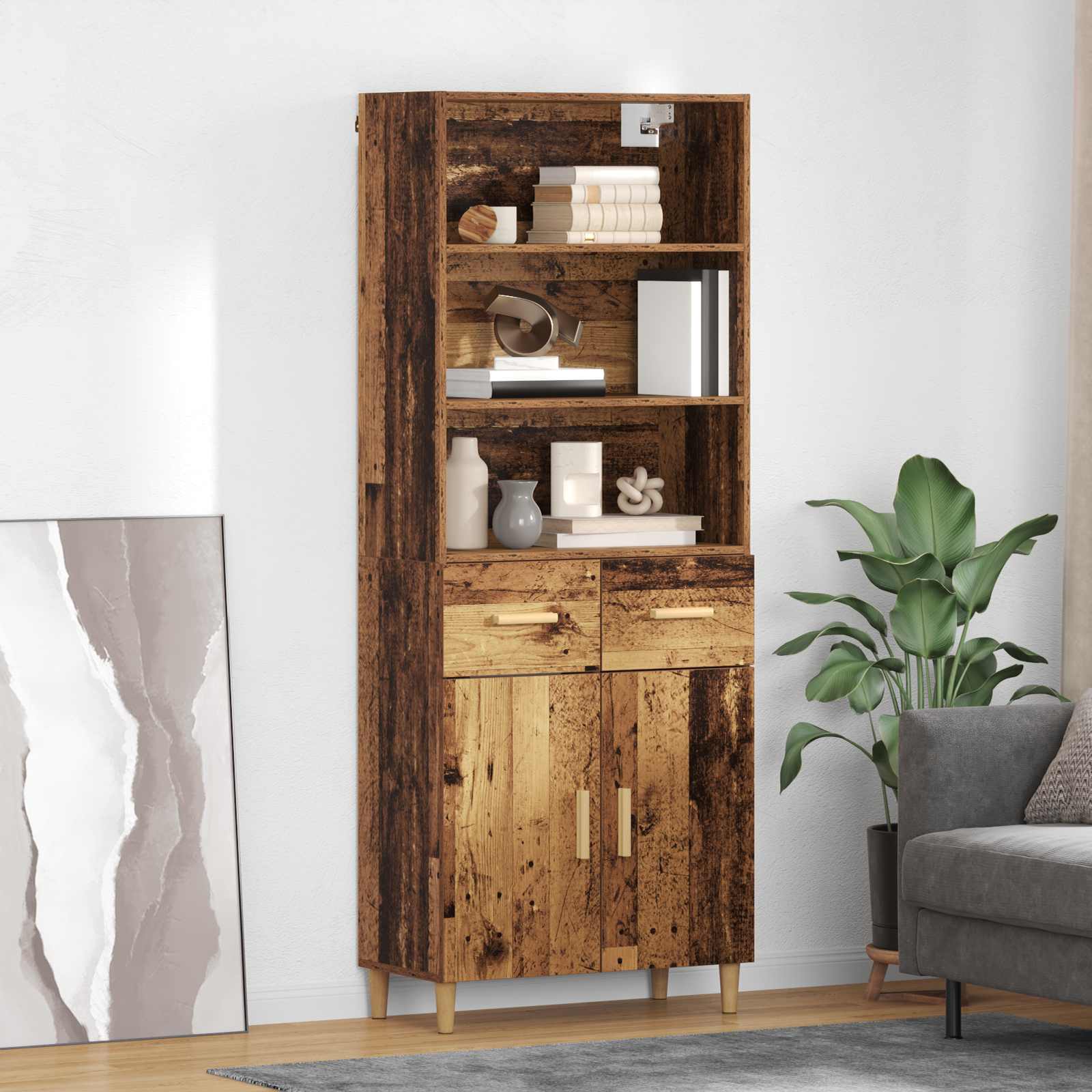 Hoge Kast 69,5 X 32,5 X 180 Cm Bewerkt Hout