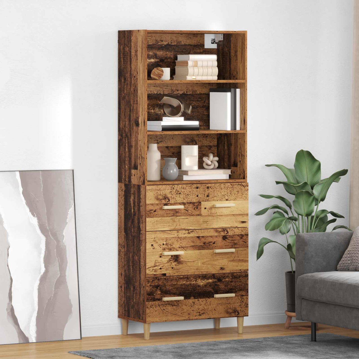 Hoge Kast 69,5 X 32,5 X 180 Cm Bewerkt Hout