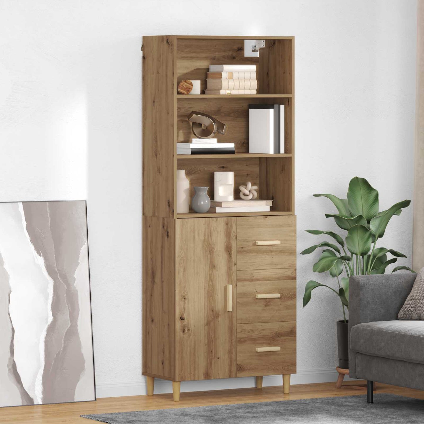 Hoge Kast 69,5 X 32,5 X 180 Cm Bewerkt Hout
