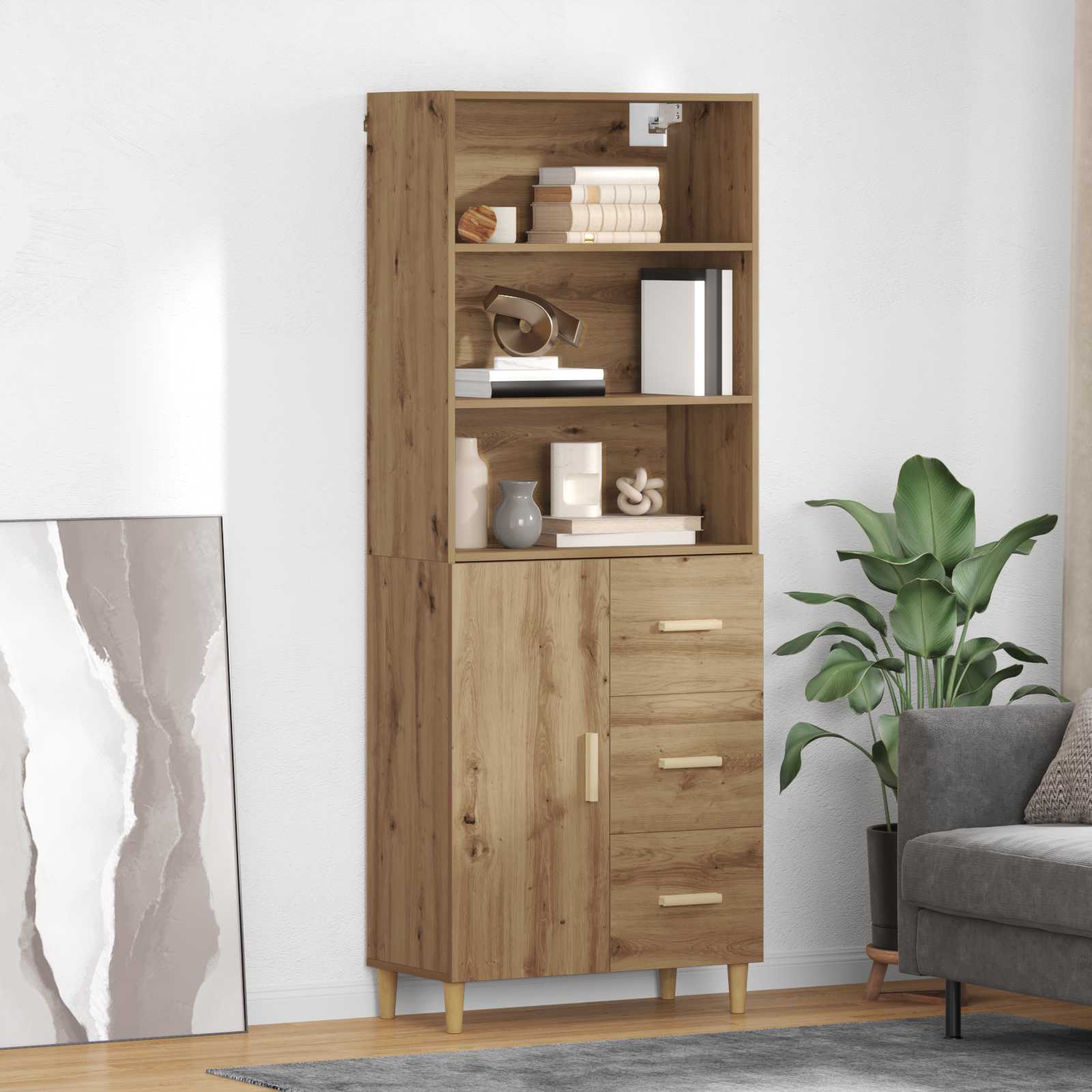 Hoge Kast 69,5 X 32,5 X 180 Cm Bewerkt Hout
