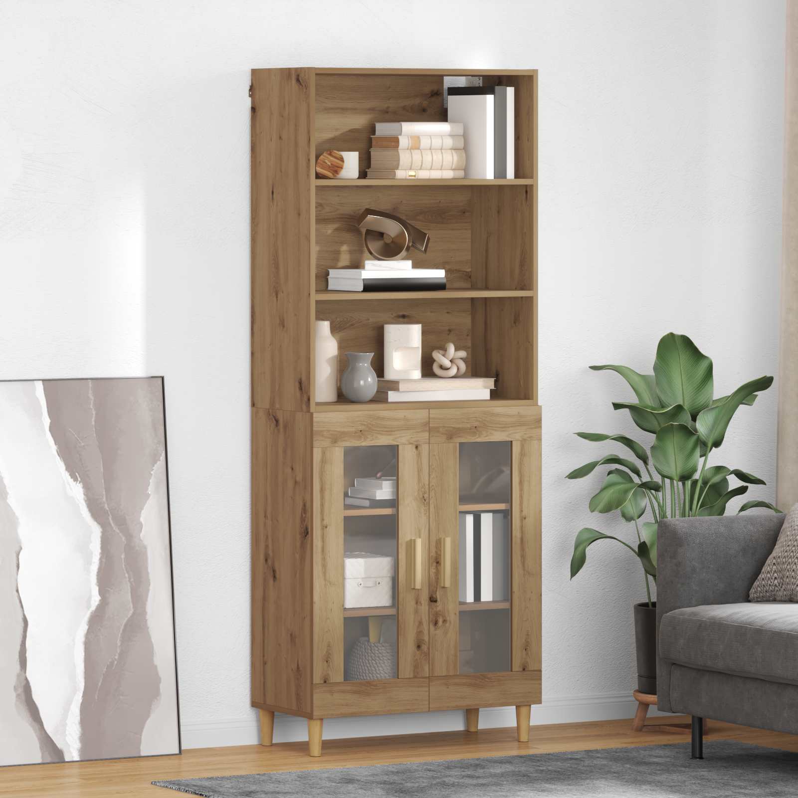Hoge Kast 69,5 X 32,5 X 180 Cm Bewerkt Hout